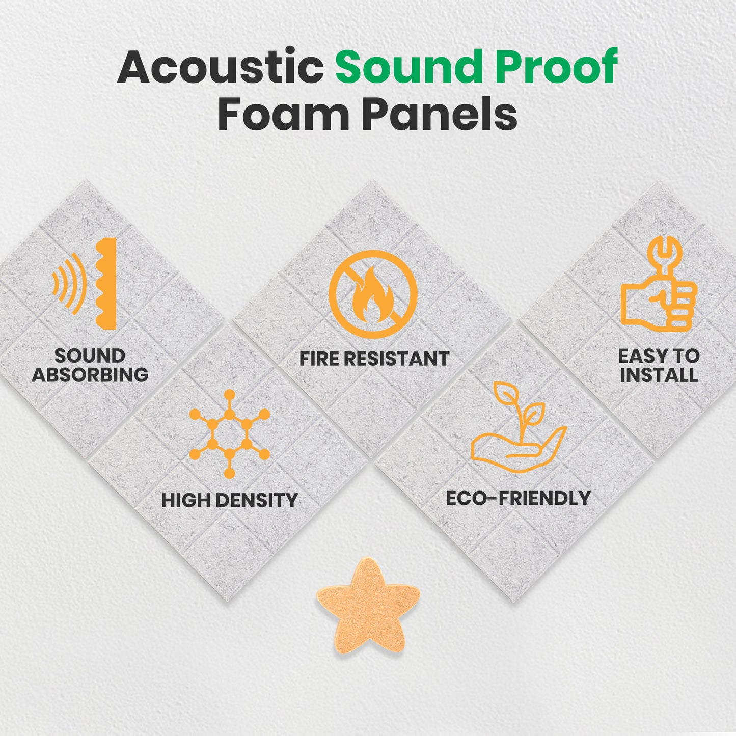 12 Pack Square Self-Adhesive Sound Proof Foam Panels - 12x12 inches