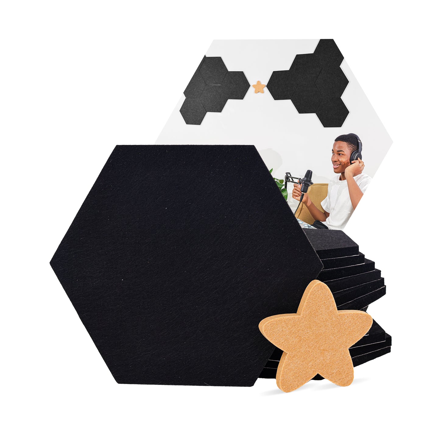 12 Pack Self-Adhesive Hexagon Sound Proof Foam Panels - 12x10 inches